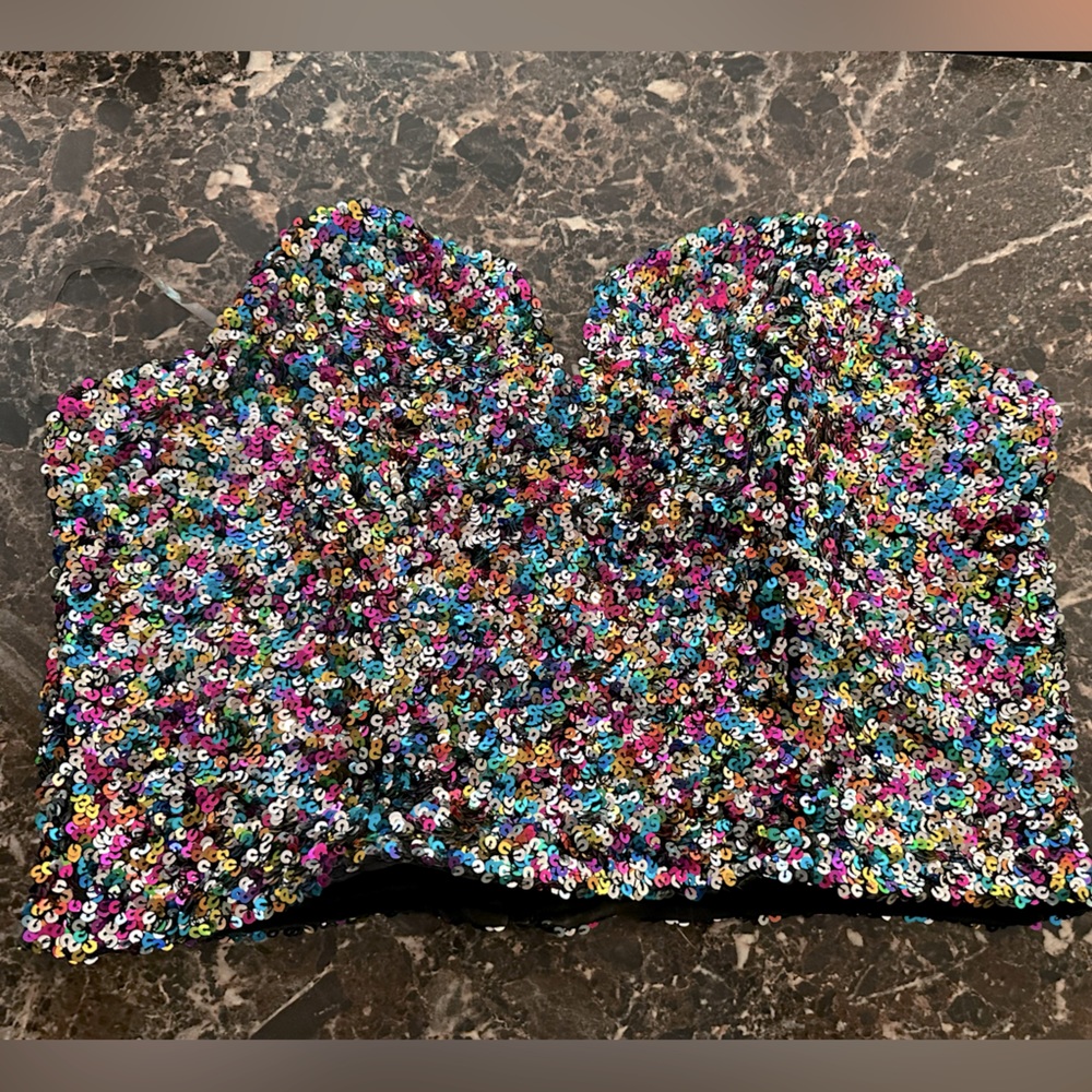 Sequin Strapless Crop Top